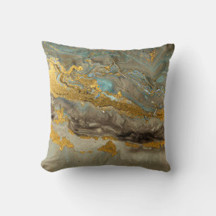Blaue und goldene Marmormuster Kissen