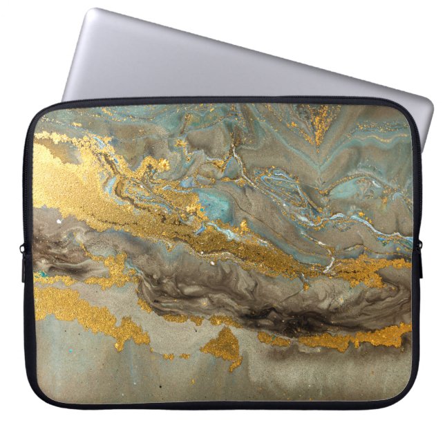 Blaue und goldene Marmormuster Laptopschutzhülle (Vorderseite)