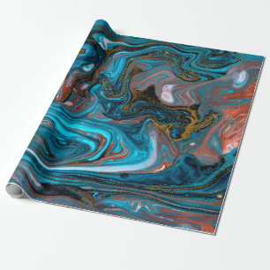 Blaue und goldene Marmorstruktur. Goldmarmor liqu Geschenkpapier