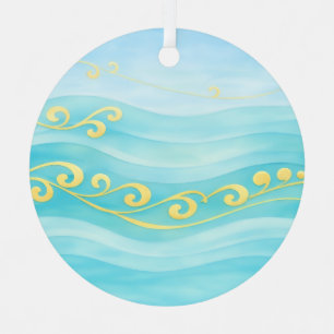 Blaue und goldene Meereswelle Ornament Aus Metall