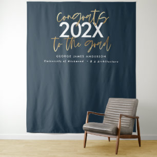 Blaue und goldene moderne elegante Abschlussfeier Wandteppich