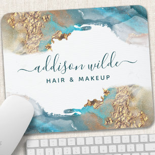 Blaue und goldene moderne Kunst Flüssige Wasserfar Mousepad