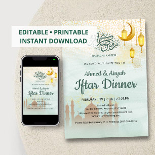 Blaue und goldene Moschee-Iftar-Dinnerparty Einladung