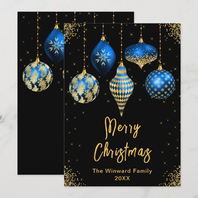 Blaue und goldene Ornamente Frohe Weihnachten (Vorne/Hinten)