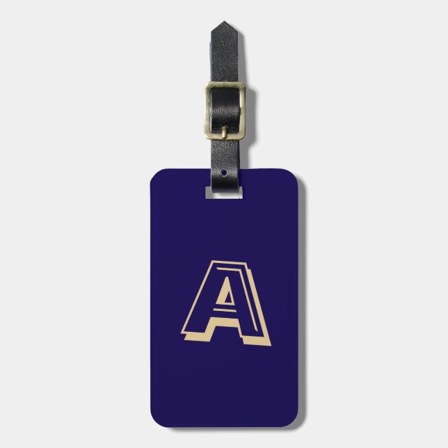 Blaue und goldene personalisierte Monogramm  Gepäckanhänger (Vorderseite vertikal)