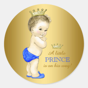 Blaue und goldene Prinz-Baby-Party Runder Aufkleber