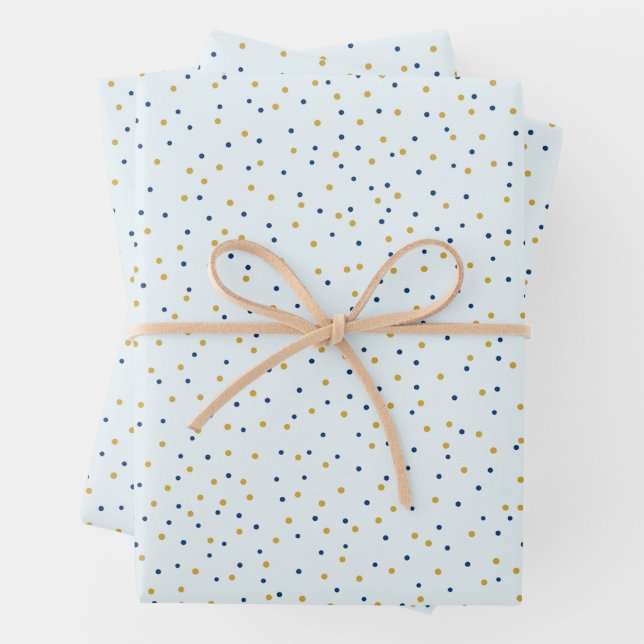Blaue und goldene Punkte Geschenkpapier Set (Beispiel)