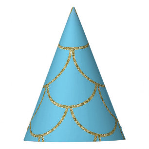 Blaue und goldene schillernde Schuppen Meerjungfra Partyhütchen