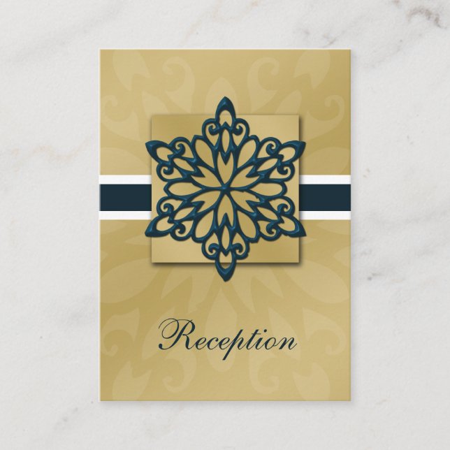 Blaue und goldene Schneeflocken Winterhochzeit Begleitkarte (Vorderseite)