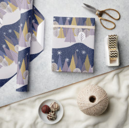 Blaue und goldene skandinavische Weihnachtsbaumen Geschenkpapier