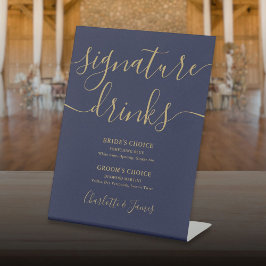 Blaue und goldene Skripte für Hochzeitssignaturen Sockelschild