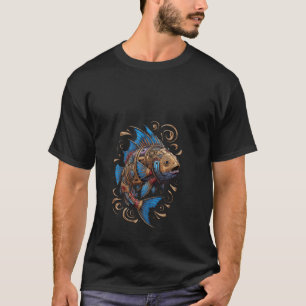 Blaue und goldene Steampunk-Fischgestaltung für En T-Shirt