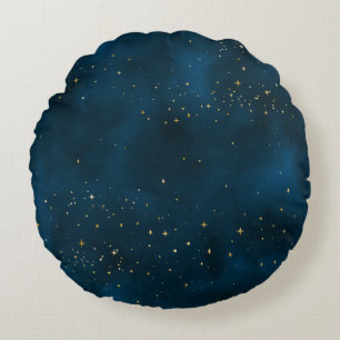 Blaue und goldene Sternennacht Rundes Kissen