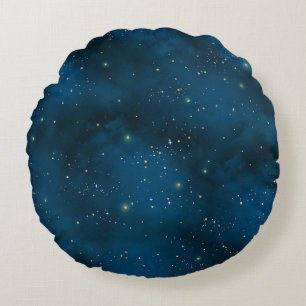 Blaue und goldene Sternenzeit Rundes Kissen
