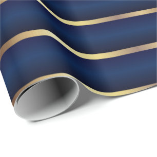 Blaue und goldene Streifen Geschenkpapier