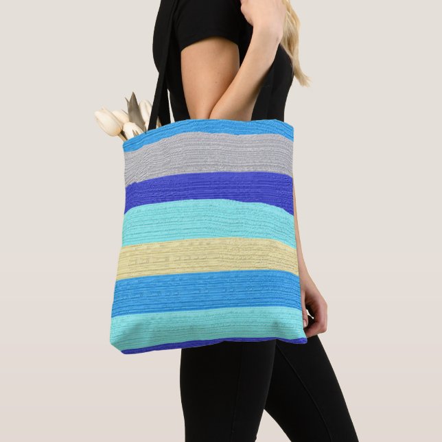 Blaue und goldene Streifen Tasche (Von Nahem)