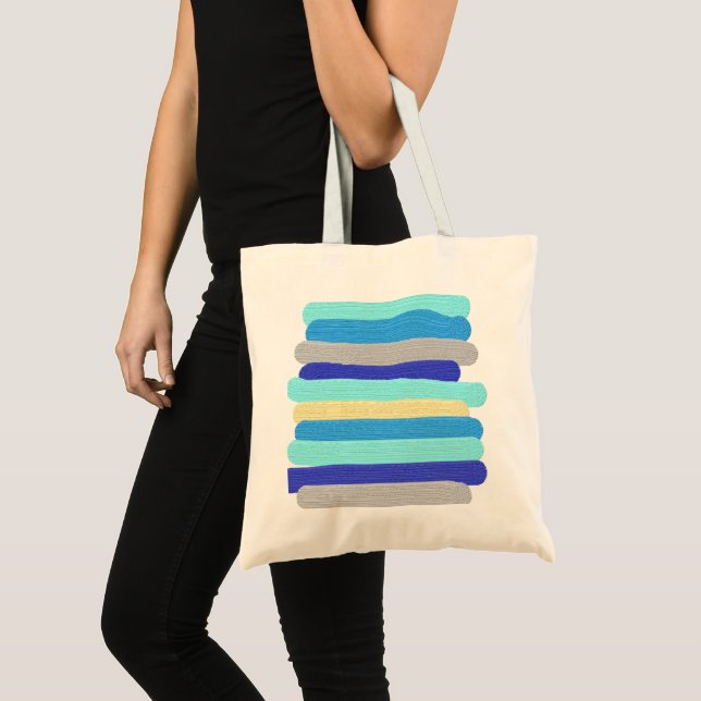 Blaue und goldene Streifen Tragetasche (Vorderseite (Produkt))