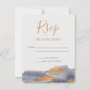 Blaue und goldene Wasserfarbe-Swash-Hochzeit RSVP Karte