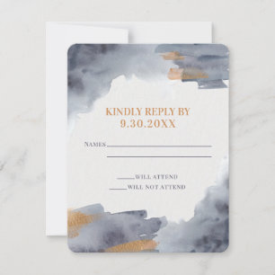 Blaue und goldene Wasserfarbe-Swash-Hochzeits-RSVP RSVP Karte