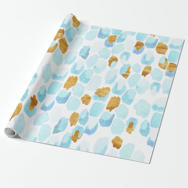 Blaue und goldene Wasserfarbe und gestrichene Punk Geschenkpapier (Ungerollt)