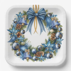 Blaue und goldene Weihnachts-Kranz-Platzsets aus P Pappteller