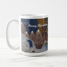 Blaue und goldene Weihnachtsbäume in der nächtlich