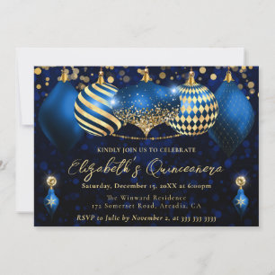 Blaue und goldene Weihnachtsdekoration Quinceanera Einladung