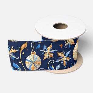Blaue und goldene Zierdesigns Weihnachten Satinband
