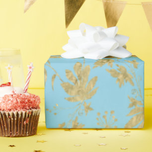 Blaue und goldfarbene Pflanzen und Blätter Geschenkpapier