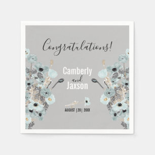 Blaue und graue Aquarellblütenpfeifen Hochzeiten Serviette