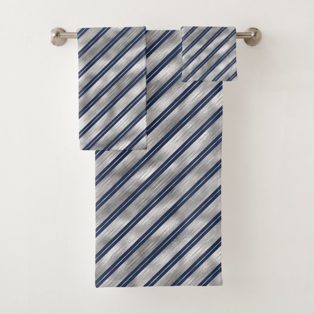 Blaue und graue glänzende Streifen Badhandtuch Set (Insitu)