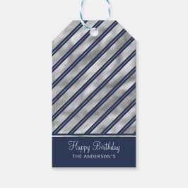 Blaue und graue glänzende Streifen Geschenkanhänger