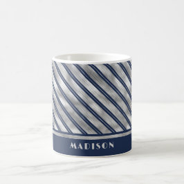 Blaue und graue glänzende Streifen Kaffeetasse