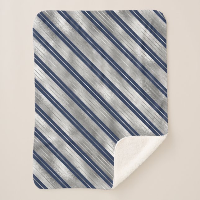 Blaue und graue glänzende Streifen Sherpadecke (Vorderseite)