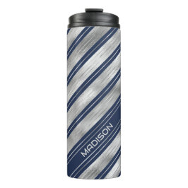 Blaue und graue glänzende Streifen Thermosbecher