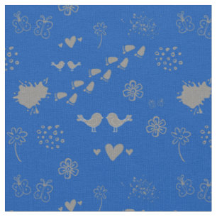 blaue und graue Muster von Vögeln, Punkten, Fußsta Stoff