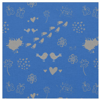 blaue und graue Muster von Vögeln, Punkten, Fußsta Stoff