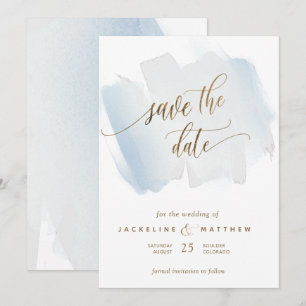 Blaue und graue Pinselstriche, Minimale Hochzeit Save The Date