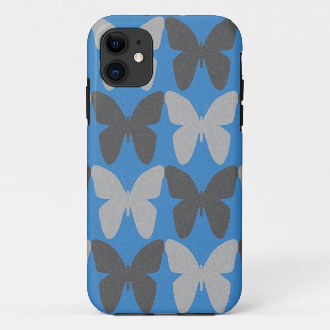 Blaue und graue Schmetterlingsmuster Case-Mate iPhone Hülle (Rückseite)