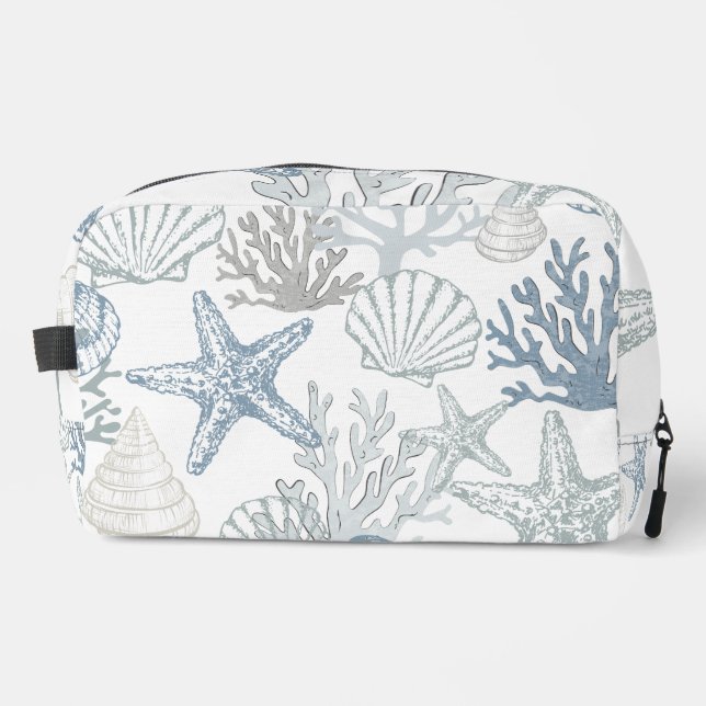 Blaue und graue Seashell Seachy Design Waschbeutel (Vorderseite)
