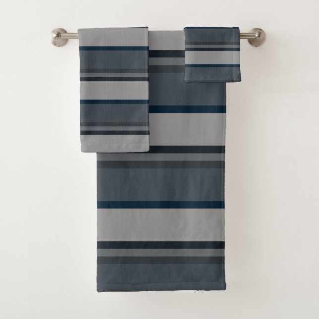 Blaue und graue Streifen Badhandtuch Set (Insitu)
