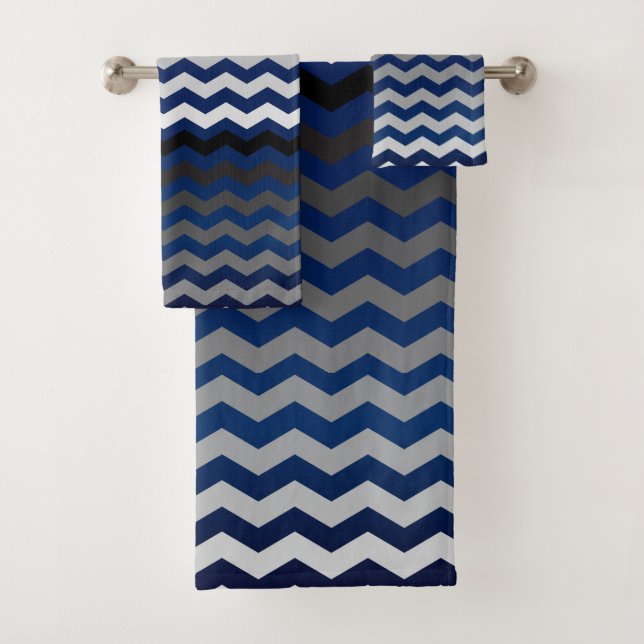 Blaue und graue Zickzack Streifen Badhandtuch Set (Insitu)