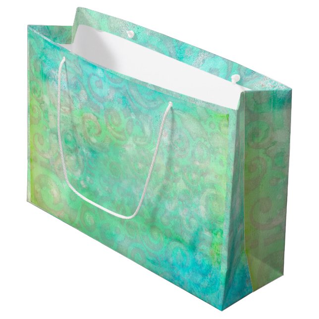 Blaue und grüne Abstrakte Kunst Große Geschenktüte (Vorderseite Schrägansicht)