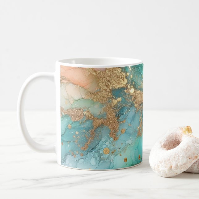Blaue und grüne Alkoholtinte Kaffeetasse (Mit Donut)