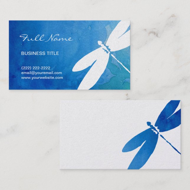 Blaue und grüne Aquarell-Libellen-Visitenkarten Visitenkarte (Vorne/Hinten)