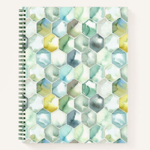 Blaue und grüne Aquarelle-Honycomb-Muster Notizbuch