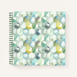 Blaue und grüne Aquarelle-Honycomb-Muster Notizbuch