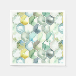 Blaue und grüne Aquarelle-Honycomb-Muster Serviette