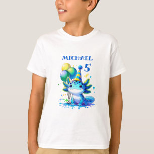 Blaue und grüne Axolotl Boys Geburtstagsparty T-Shirt