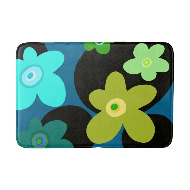 Blaue und grüne Blume Badematte (Vorderseite)